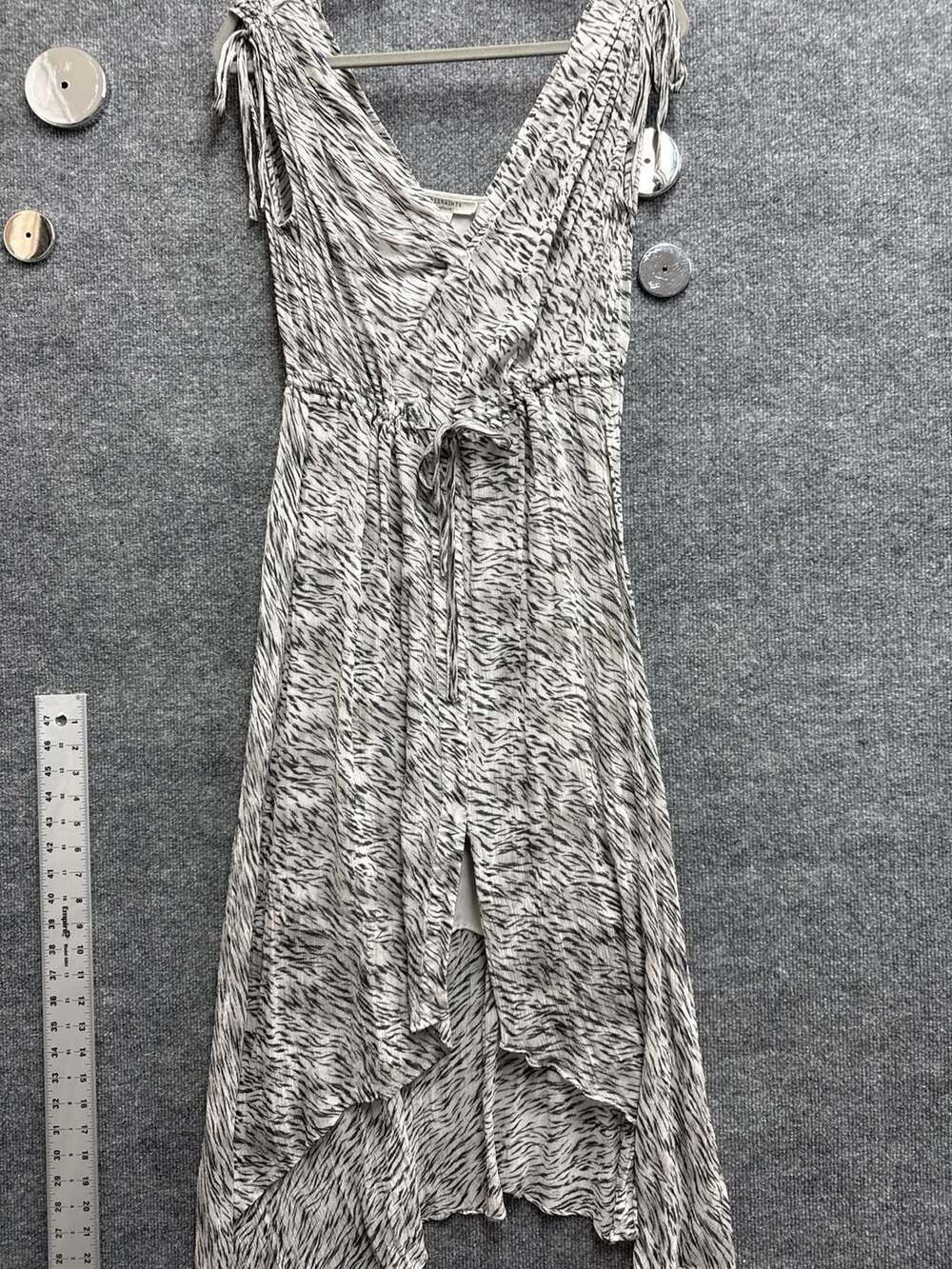 AllSaints Eira Dress in Gray Zebra Print High-Low Midi